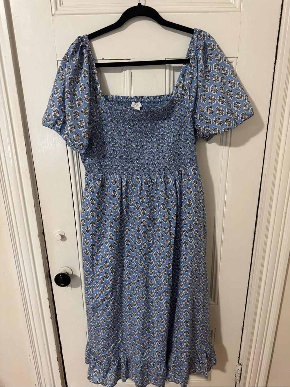 J. Crew Blue Floral Print Smocked Midi Dress